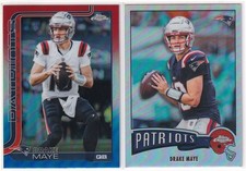 2025 TOPPS CHROME FOOTBALL DRAKE MAYE RED/WHITE/BLUE REFRACTOR & 1975 Refractor