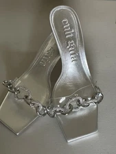 CULT GAIA LYNN METALLIC LEATHER SANDALS IN CLEAR/ SILVER US 9,5 EU 40