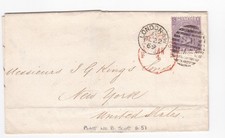 1869 QV FINE 6d STAMP PL8 HERRIES FARQUHAR & Co ON BANKING WRAPPER TO NEW YORK