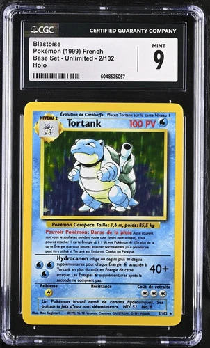 CGC 9 MINT Blastoise 1999 FRENCH Base Set Tortank 2/102 Holo Pokemon Card