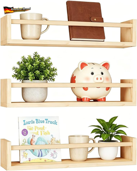 BüCherregal Kinder, 3Er-Set Wandregal Kinderzimmer Aus Massivholz, Schweberegale-image
