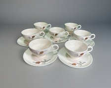 7 PINE CONE PATTERN TEA CUP & SAUCER 1950-60's VINTAGE PORCELAIN MCM Made in USA