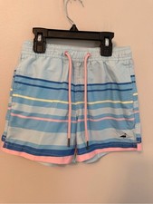 Properly Tied Pastel Blue Striped Swim Trunks with Pink Drawstring Size 6