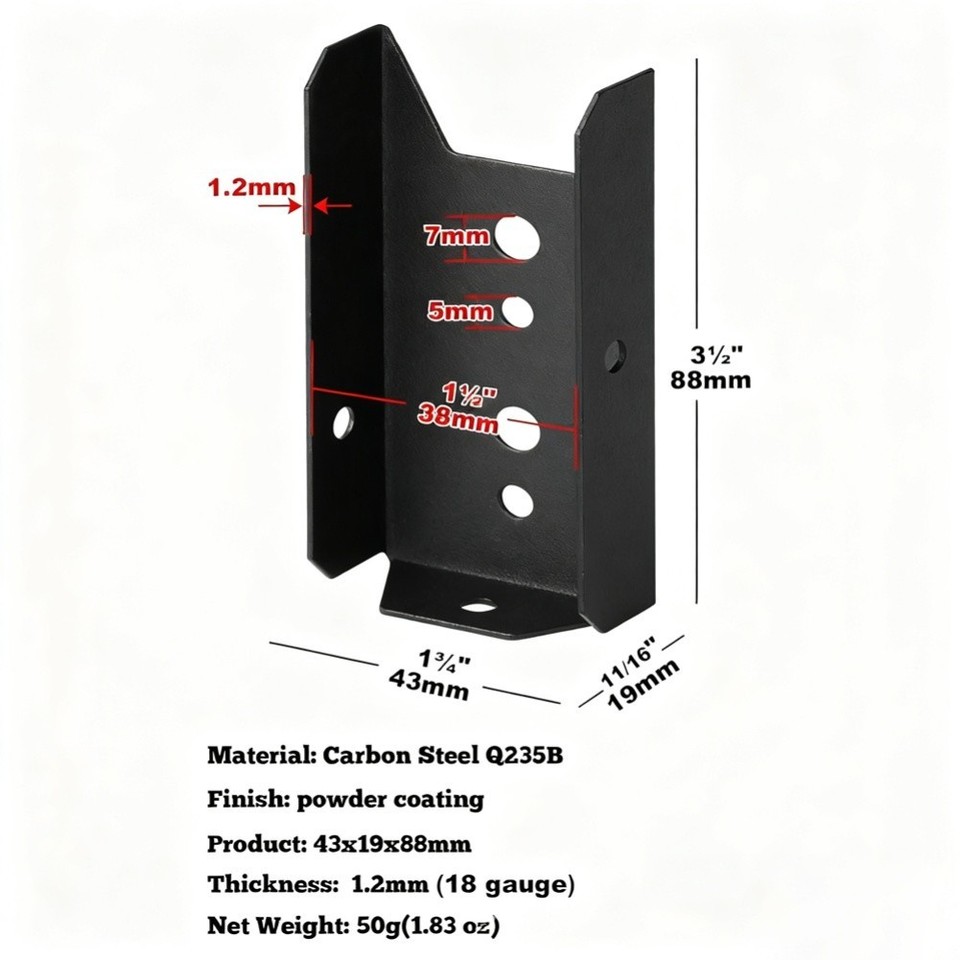 Metal Fence Brackets for 2x4 For Wood Rails Deck Railing Supports Black ...