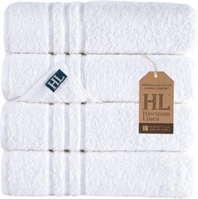Hawmam Linen White Bath Towels 4 Pack 27 X 54 Inches 100% Turkish Cotton Soft Li