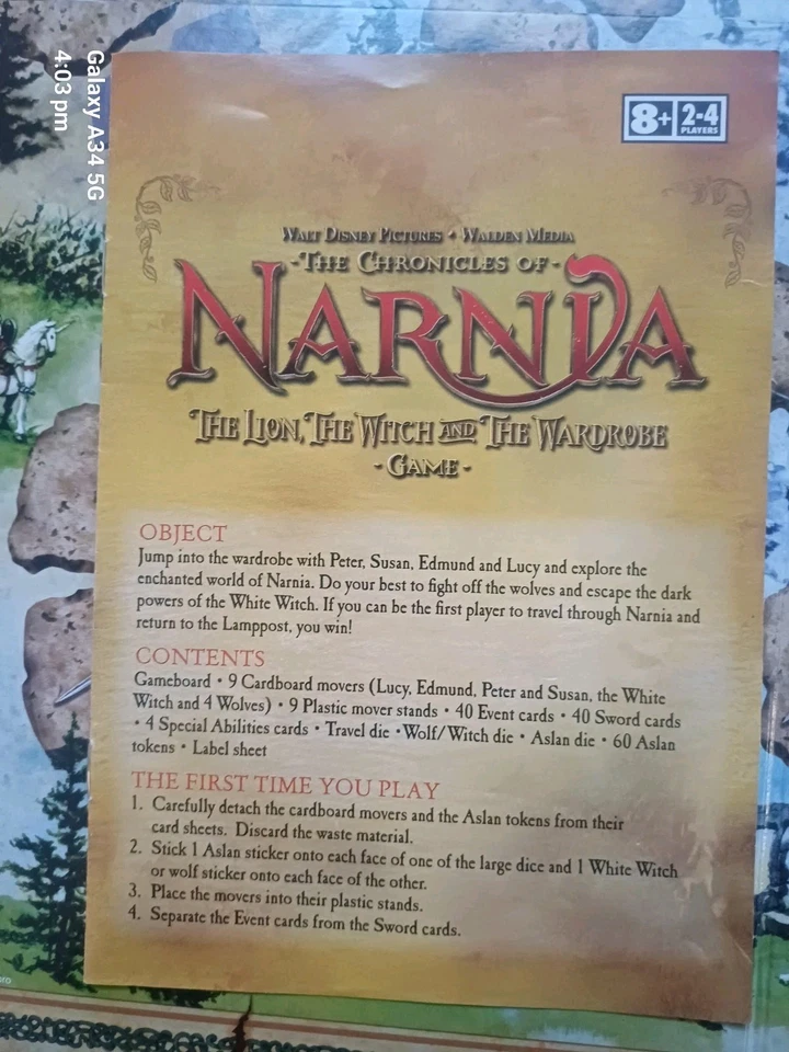 The Chronicles of Narnia The Lion The Witch The Wardrobe Board Game Hasbro 2005  - Image 4 of 4