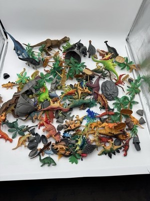 Huge Dinosaur Toy Lot Plastic & Vinyl Figured Trees And Plants Jurassic