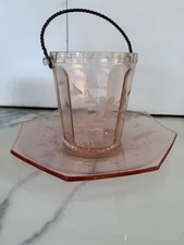 Vintage 1930s Pink Depression Glass Ice Bucke...