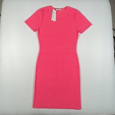 Alice Olivia Dress Womens Medium Neon Pink Rhinestone Bodycon Knit READ