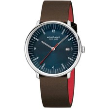 Image of Mondaine Doppio Quartz Men's Watch MLE.41240.LGV Blue Dial Leather Strap 50M