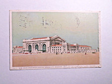VINTAGE 1915 KANSAS CITY MISSOURI UNION STATION RAILROAD POSTCARD POSTMARKED