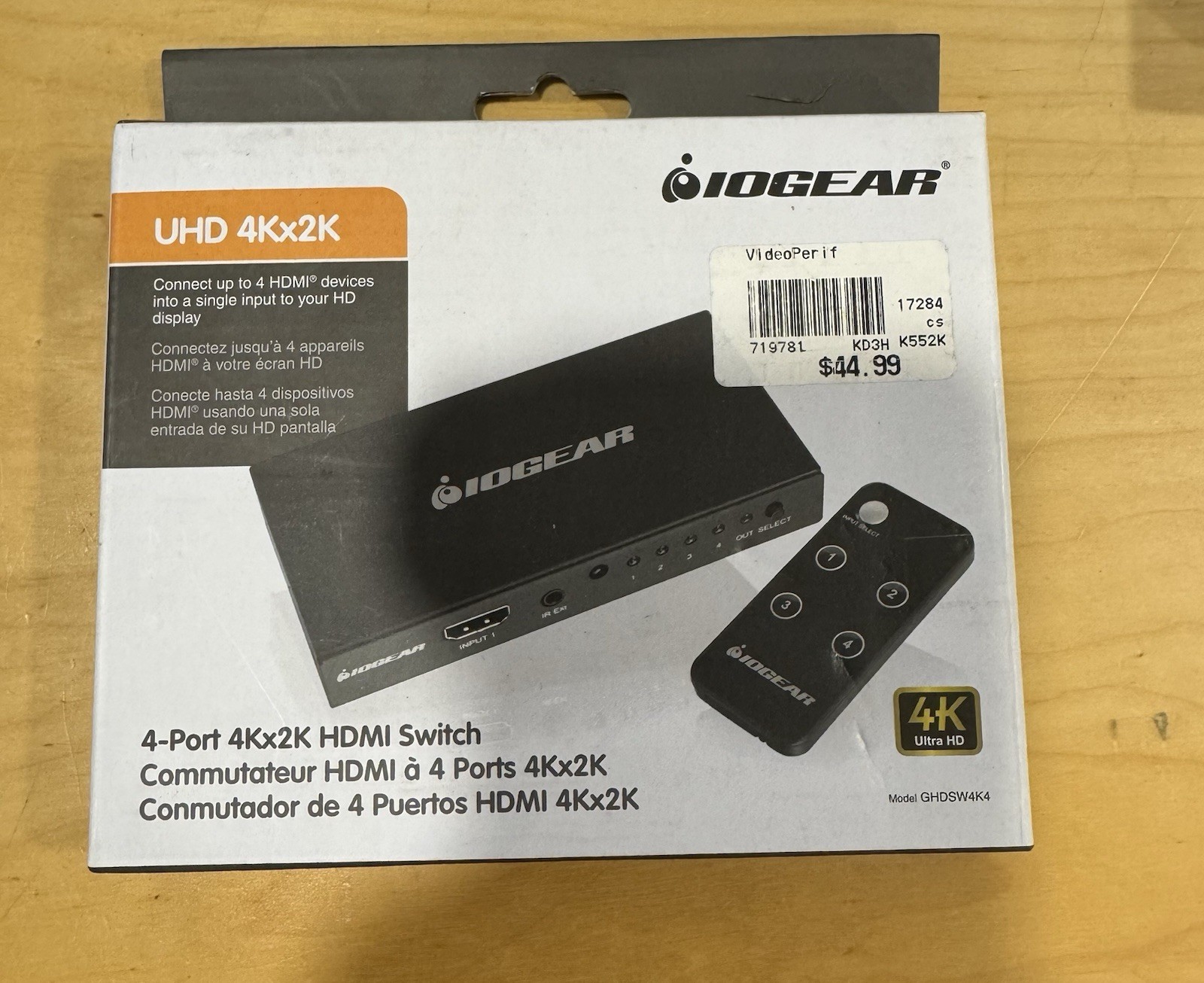 GHDSW4K4 Iogear 4K 4-Port HDMI Switch with Remote NEW - Sealed in Box