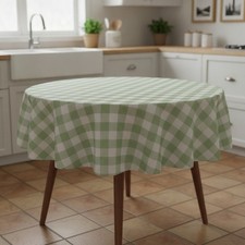 36 Round Grass Green White Checkered Polyester Tablecloth - Elegant Touch