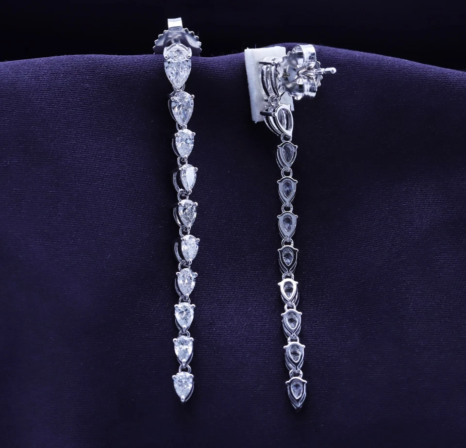 2.50 Ct Drop Earrings Pear Cut Lab Grown Diamond  14K White Gold - Image 4 of 4