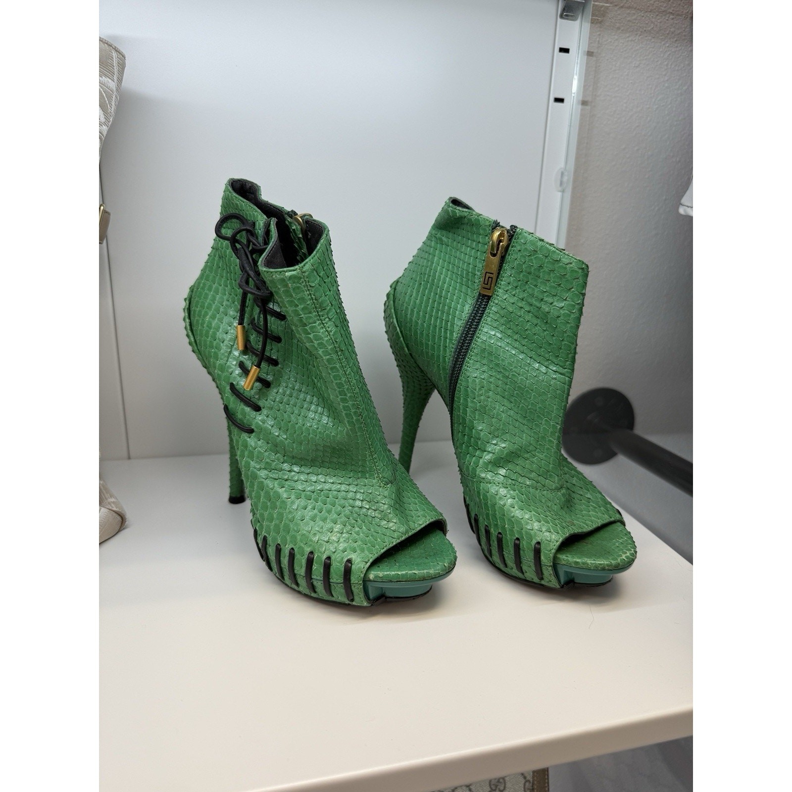 Versace Green Python Booties Size 36.5 - image 1