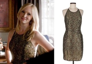 caroline forbes gold dress Caroline Forbes