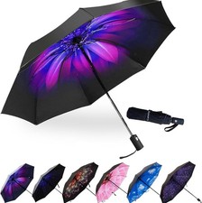 LLanxiry Compact Travel Umbrella, 44" Canopy, Automatic Open/Close Orchid 