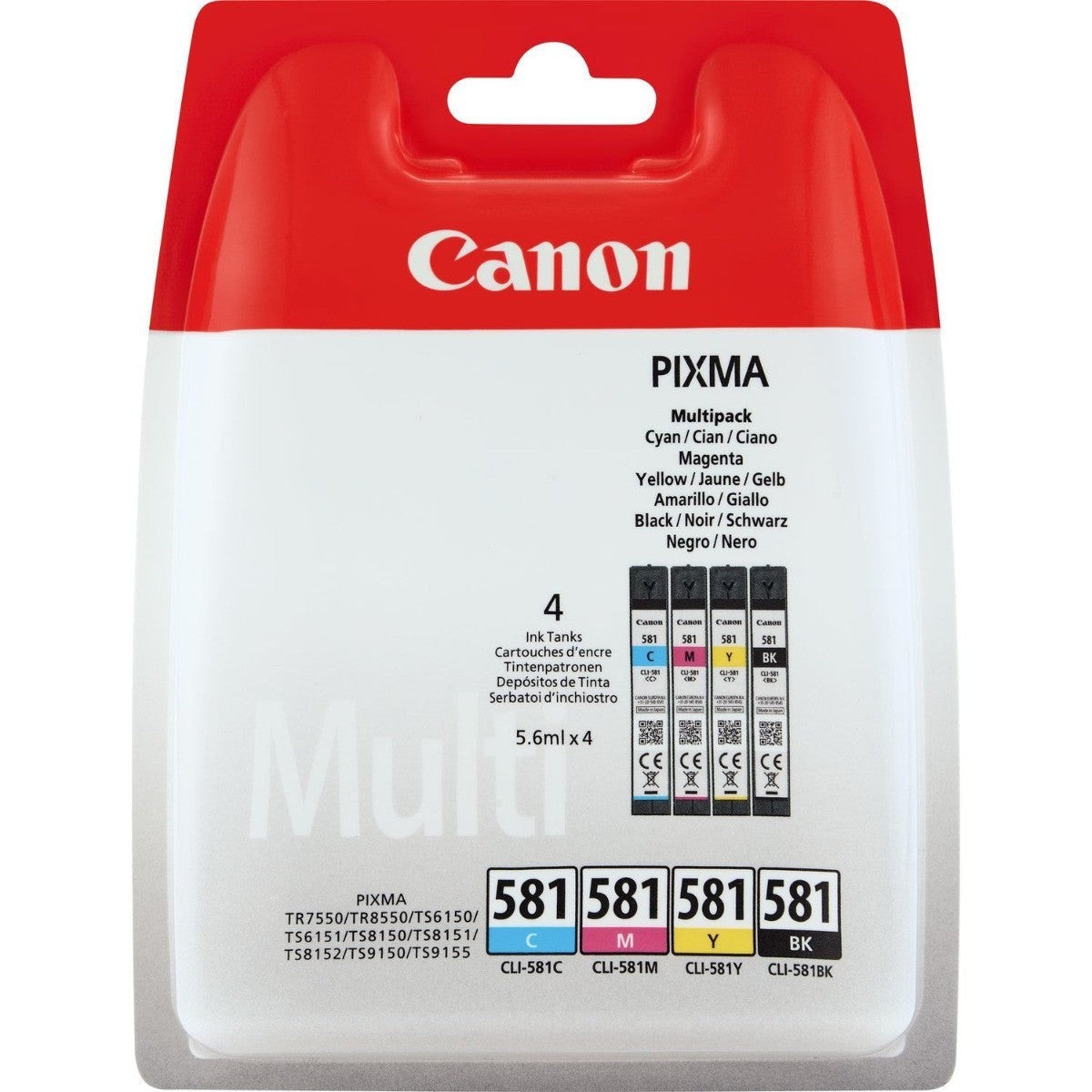 Genuine Canon Multipack Ink Cartridges CLI-581BK, CLI-581C, CLI-581M, CLI-581Y