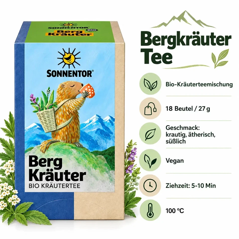 Sonnentor Bergkräuter Tee Bio 6er Pack 6x18 Beutel 162g Kräutertee Vorrat vegan - Bild 3 von 4