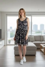 Anthropologie Pins And Needles Womens L Dress Black Blue Lace Sleeveless Mini