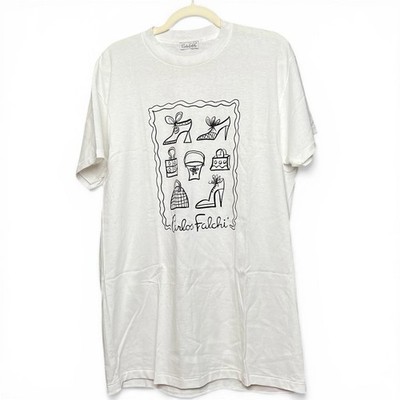 Vintage Carlos Falchi White Graphic T-Shirt with Fashion Illustrations
