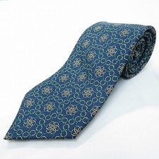 HERMES Good Condition ape tie navy green beige all over pattern ring pattern si