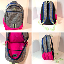 Adidas Hot Pink Backpack Heather Gray Gym Bag w Laptop Pocket, Three Stripe Life