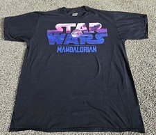 Camiseta negra grande Star Wars Mandalorian Grogu Space Ship camiseta de algodón L