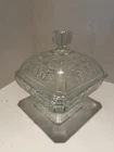 Jeannette Acorn Oak Leaf Clear Depression Glass Footed Candy Dish Bowl Compote