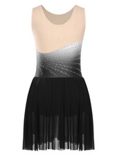 Women Dress Glitter Dresses Briefs Dancewear Ballerina Rhinestones Buttons Mesh