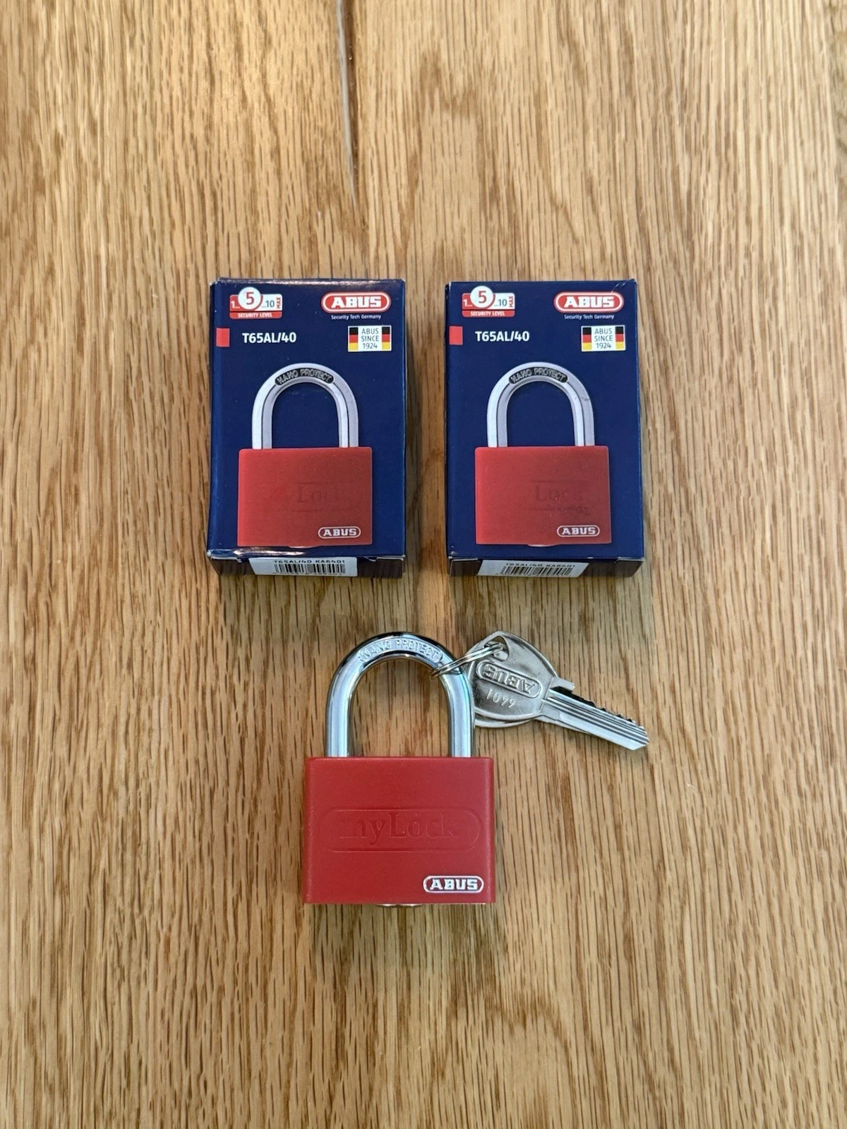 2x ABUS Mechanical T65AL/40 Aluminium Padlock Red KA6401 With Keys - Brand New 4