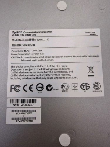 ZyXEL ZyWALL 110 Firewall SPI VPN réseau matériel pare-feu passerelle de sécurité - Photo 5/5