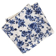 Mens Blue Floral Pocket Square Handkerchief for Men, White