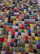 Vintage HANDSEWN YOYO QUILT TOP Colorful Cotton Fabrics Cute 59" X 53" UNLINED