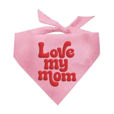 Love My Mom Puff Printed Dog Bandana Cotton Adjustable Triangle Pink One Size
