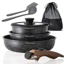 Kitchen Academy Detachable Handle Induction Cookware Sets - 10 Piece Non-stic...