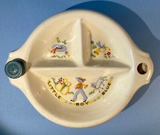 Vintage Ceramic Baby Child's Little Boy Blue Divided Warming Dinner Dish Bowl