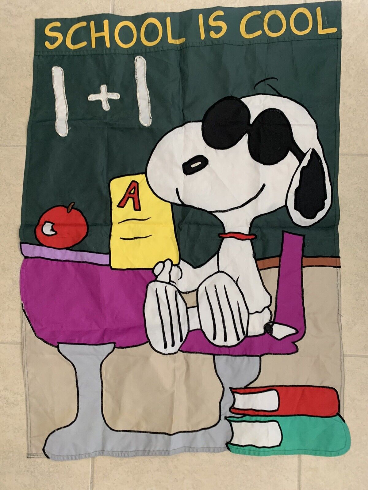 Vintage 1970's Snoopy Peanuts SCHOOL IS COOL Flag 29
