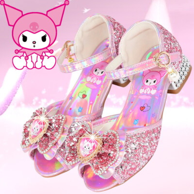 Cute Kuromi Girls Sandals Cartoon Princess Crystal Sequin Summer