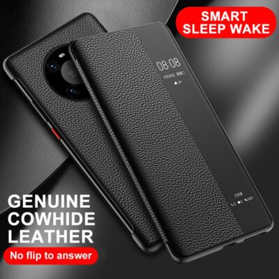 Original Genuine Leather Window View Flip Smart Case For Huawei Mate 40 Pro+ 30 