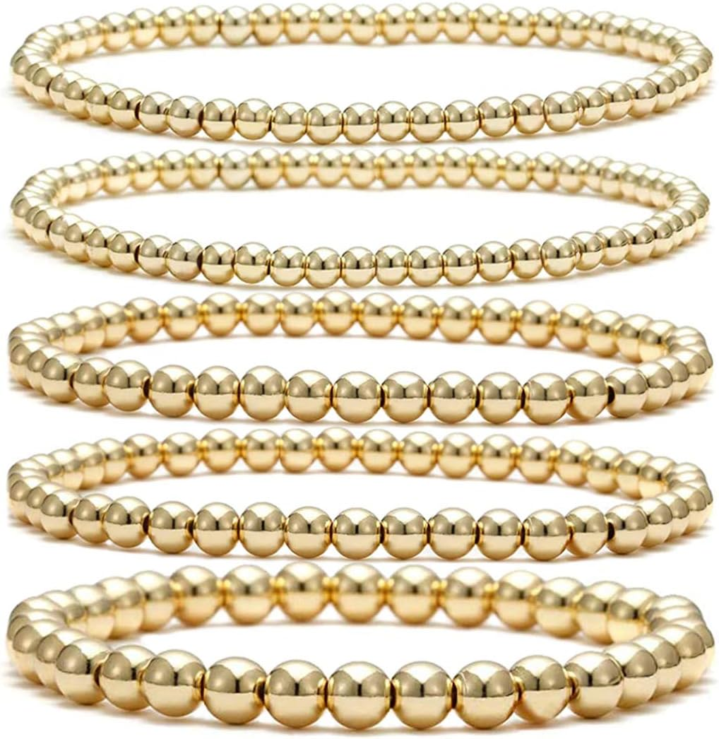 Gold Beaded Bracelets for Women Bead Ball Stackable SetsEnewton