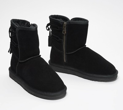New Lamo Kitt Water & Stain Resistant Suede Shearling Style Boots Black Size 6