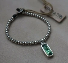 NWT Uno De 50 Y CENTELLAS Mint Elements Crystal Charm Silver Bead Bracelet 7"