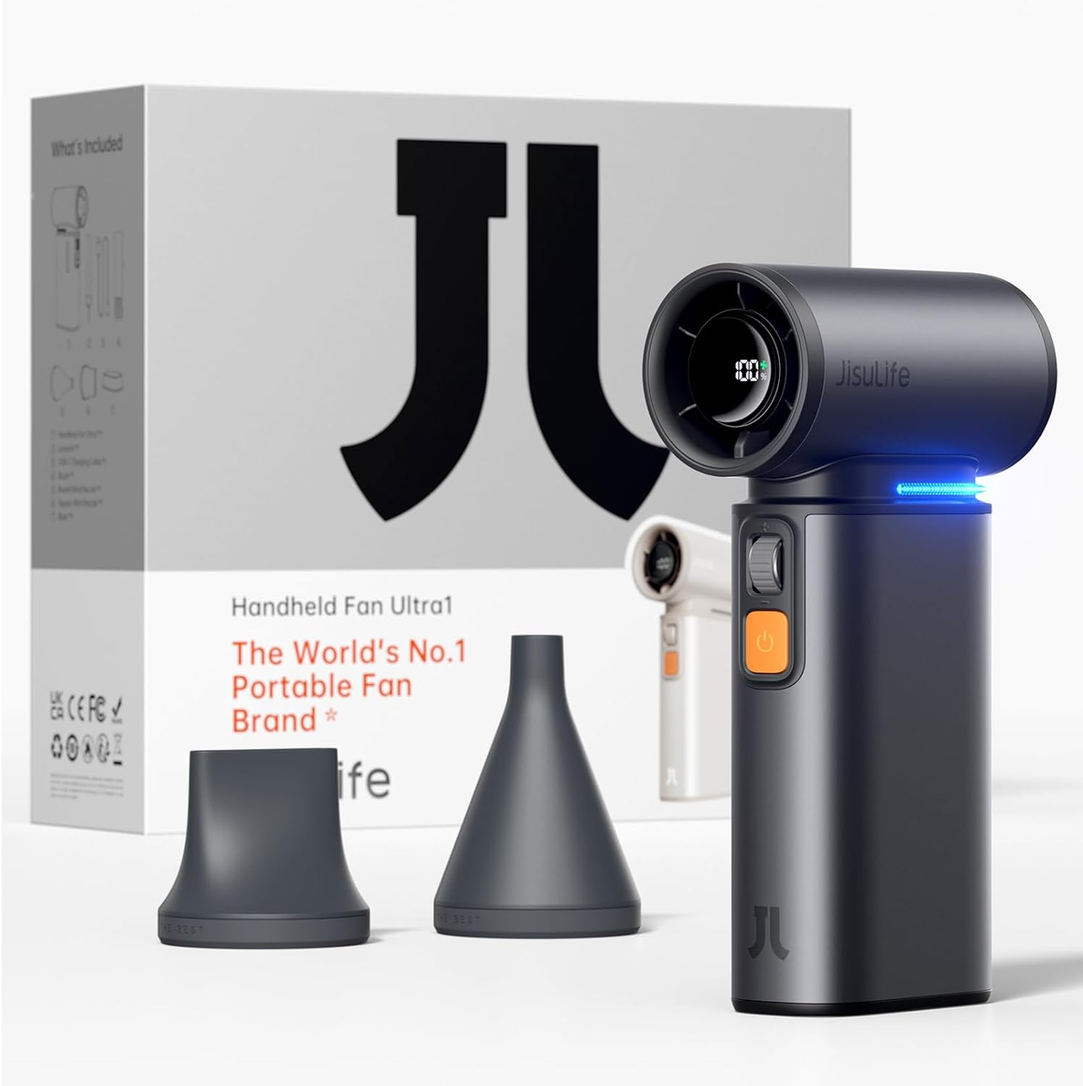 JIsuLife ハンドファンブラック JISULIFE Portable Handheld Turbo Fan 100 Speeds Adjustable