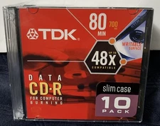 TDK DATA CD-R 48 X 80 Min 700MB Slim Case 10 Pack Computer Burning New