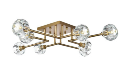 Chandelier Flush Mount Satin Gold Crystal Bedroom Bathroom Light Fixture 31''