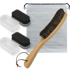 3 Pieces Felt Hat Brush and Sponge Cleaning Kit Horse Hair Brush Wood Hat Bru...