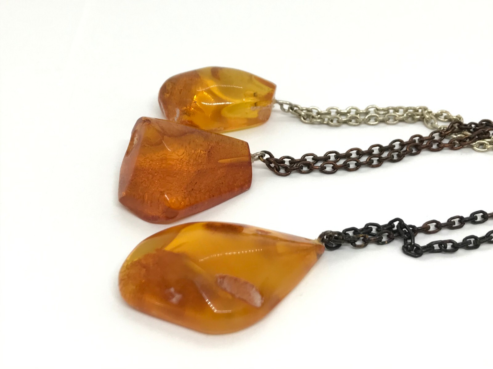 Vintage Pendants Old Amber Lot 3 Natural Baltic Genuine Original Chain