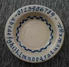 ROWE Pottery Cobalt Blue Decorated CHILD'S ALPHABET BOWL - 5 7/8" - Dated 1991