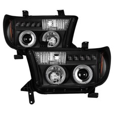 Toyota 07-13 Tundra/Sequoia Black Dual Halo LED Projector Headlight Lamp Pick up